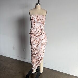 $298 NWT BCBGMaxAzria Strapless Draped Dress in Brown Sugar Animal Print Sz 4